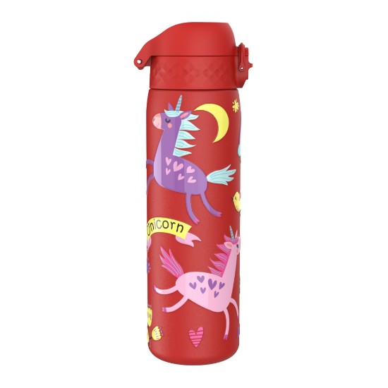 Garrafa de água "Slim" para crianças, aço inoxidável, 600ml, Red, Unicorns - Ion8