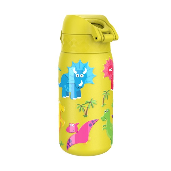 Vandflaske til børn, rustfrit stål, 400 ml, Yellow, Dinosaurs - Ion8