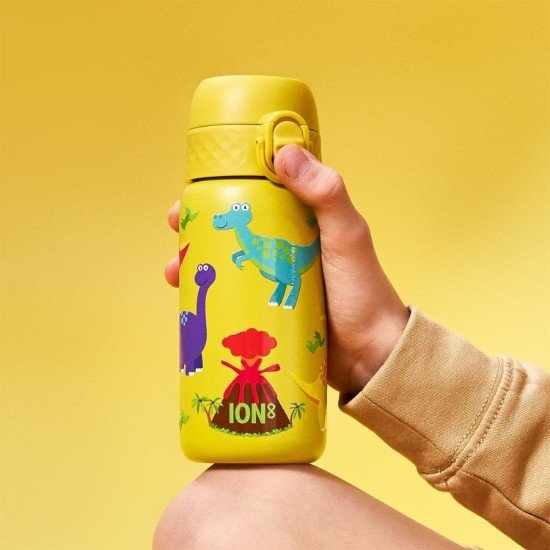 Vandflaske til børn, rustfrit stål, 400 ml, Yellow, Dinosaurs - Ion8