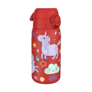 Vandflaske til børn, rustfrit stål, 400 ml, Red, Unicorns - Ion8