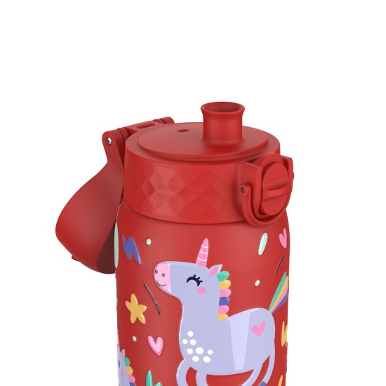 Vandflaske til børn, rustfrit stål, 400 ml, Red, Unicorns - Ion8
