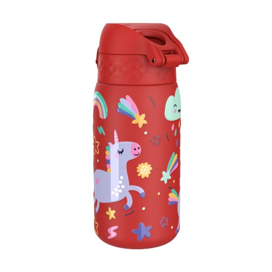 Vandflaske til børn, rustfrit stål, 400 ml, Red, Unicorns - Ion8