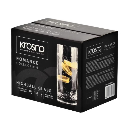 Set of 6 long drinks glasses, crystalline glass, 380 ml, "Romance" - Krosno
