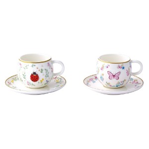2er Set Kaffeetassen mit Untertassen, Porzellan, geprägtes Design, 120 ml, "Fancy Garden" - Nuova R2S