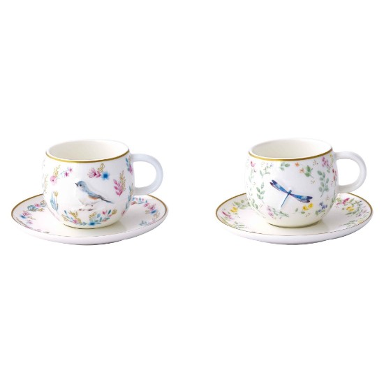 Sett ta' 2 tazzi tal-kafè bi saucers, porċellana, disinn intaljat, 120 ml, "Fancy Garden" - Nuova R2S