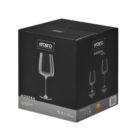 Sett ta' 4 tazzi tal-inbid, ħġieġ kristallin, 650 ml, "Modern" - Krosno
