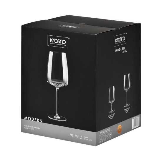 Lot de 4 verres à vin rouge, cristallin, 75 cl, "Modern" - Krosno