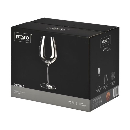 Sæt med 6 rødvinsglas, krystalglas, 670 ml, "Divine" - Krosno