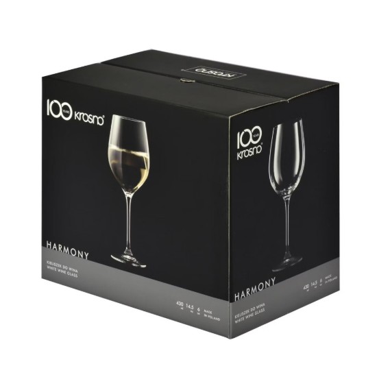 Valge veiniklaaside komplekt 6 tk, kristallklaasist, 370ml, HARMONY - Krosno
