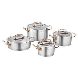 8-piece stockpot set, stainless steel, "Proline", Rosegold - Korkmaz