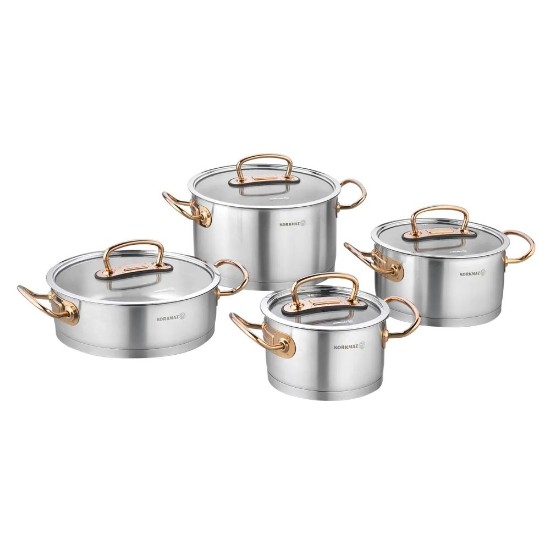 8-piece stockpot set, stainless steel, "Proline", Rosegold - Korkmaz
