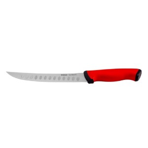 Metzgermesser, gebogene Klinge mit Vertiefungen, 21 cm, "Duo", Rot - Pirge 