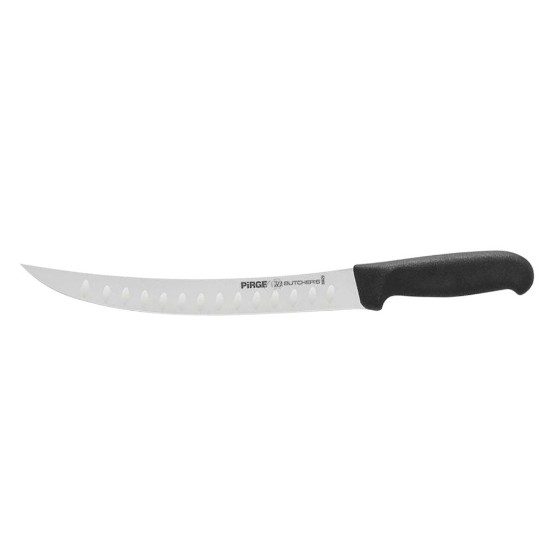 Butcher's knife, curved blade with indentations, 26 cm, "Butcher's", Black - Pirge