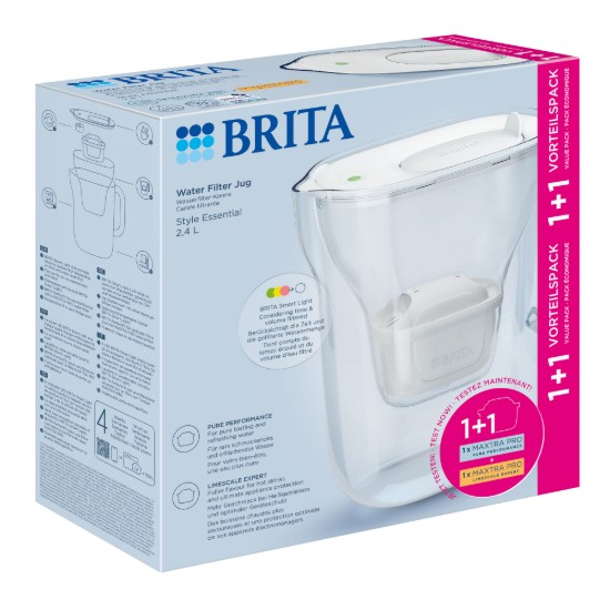 BRITA Style Essential water filtering jug 2.4 L + 2 Maxtra Pro Filters (White)