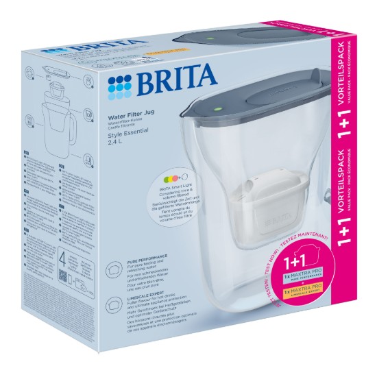 BRITA Style Essential water filtering jug 2.4 L + 2 Maxtra Pro Filters (Stone Blue)
