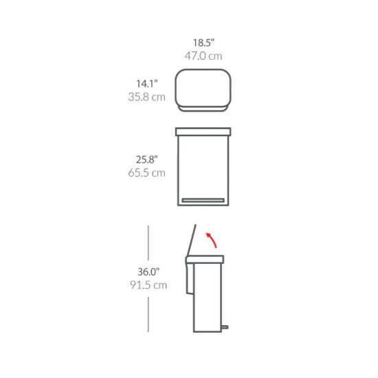 Landa taż-żibel bil-pedala, 55 L, azzar inossidabbli, Matte Black - simplehuman