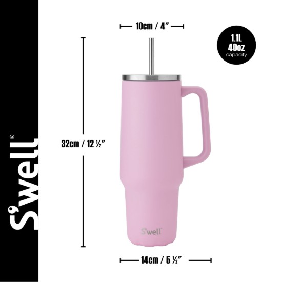 Isı yalıtımlı bardak, paslanmaz çelik, 1,1 L, Hydrangea Pink - S'well