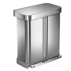 Kosz na śmieci z pedałem, dwukomorowy, 58 l, stal nierdzewna, Brushed - simplehuman