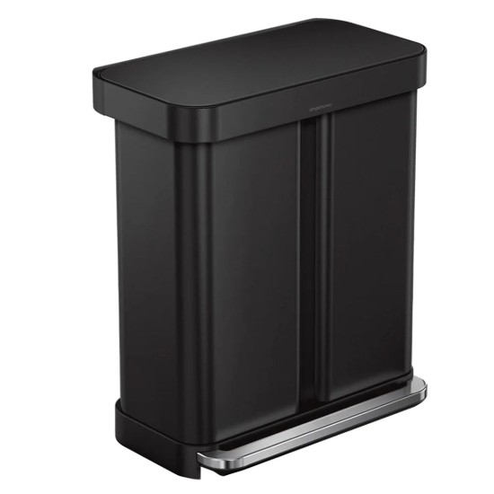 Pedalo šiukšliadėžė, dviejų skyrių, 58 L, nerūdijantis plienas, Matte Black – simplehuman