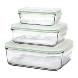 3 stačiakampių stiklinių maisto laikymo indelių rinkinys, 400 ml, 1 l ir 2 l - Glasslock