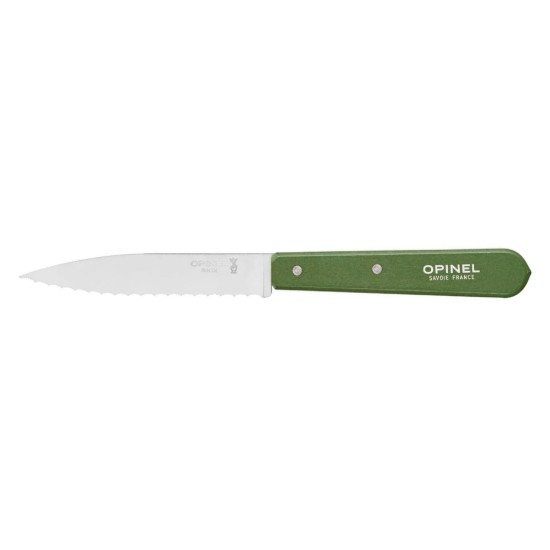 Serrated blade knife N°113, stainless steel, 10 cm, "Les Essentiels", Green - Opinel