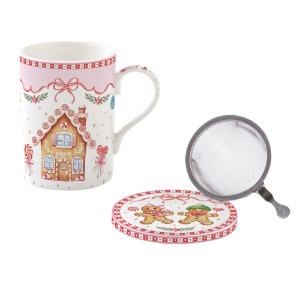 Porcelain mug, 350ml, with lid and infuser, "Sweet Christmas" - Nuova R2S