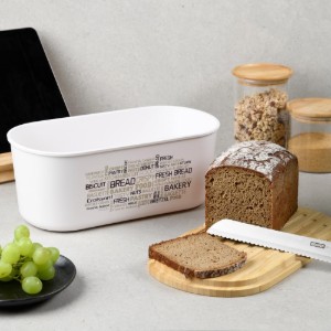 Scatola per il pane con tagliere, plastica, 34 x 20 x 14,5 cm, Bianco - Kesper
