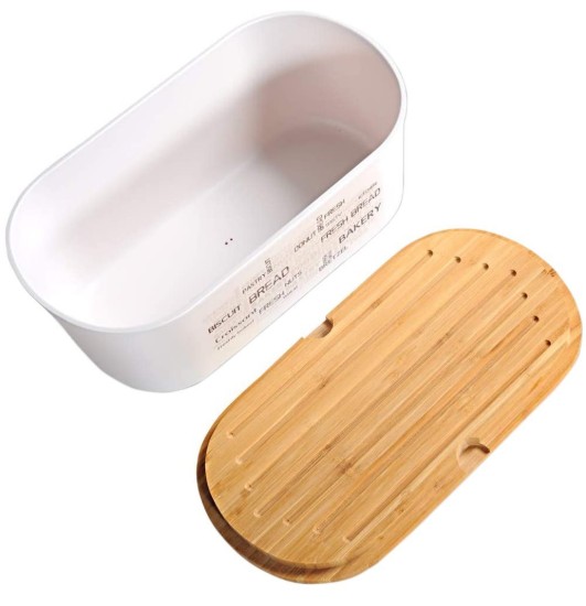 Scatola per il pane con tagliere, plastica, 34 x 20 x 14,5 cm, Bianco - Kesper