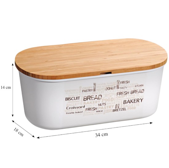 Scatola per il pane con tagliere, plastica, 34 x 20 x 14,5 cm, Bianco - Kesper