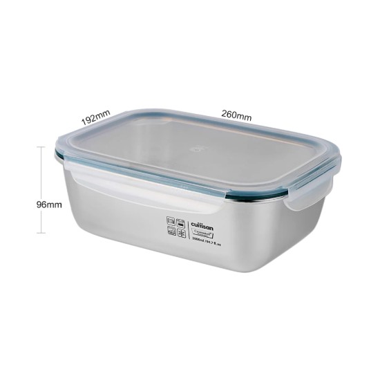 Recipiente rectangular para alimentos, acero inoxidable, 2800 ml, "Simple" - Cuitisan