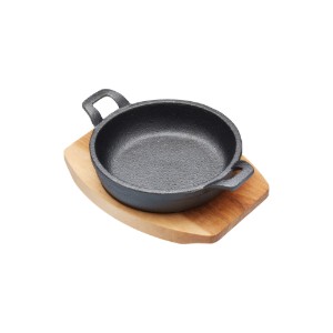 Mini tava, dökme demir, 12 cm, ahşap standlı - Artesa
