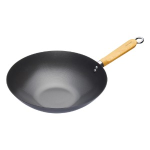 Wok pan with wooden handle, 30 cm, carbon steel - from the Kitchen Craft brand