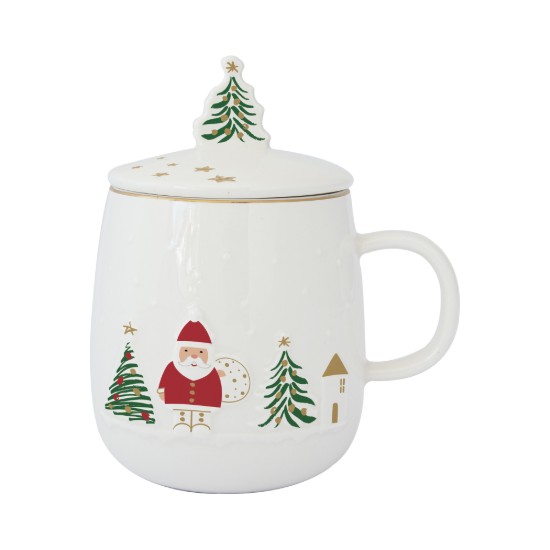 Krūze ar vāku un metāla uzlējumu, porcelāns, reljefs raksts, 450ml, "Let it Snow" - Easy Life
