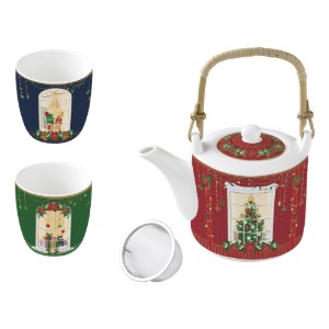Porcelain teapot, 600 ml, with infuser and 2 teacups, "Festive Avenue" - Nuova R2S