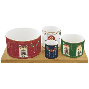 Appetizers serving set, 4 pieces, with bamboo stand, "Festive Avenue" - Nuova R2S