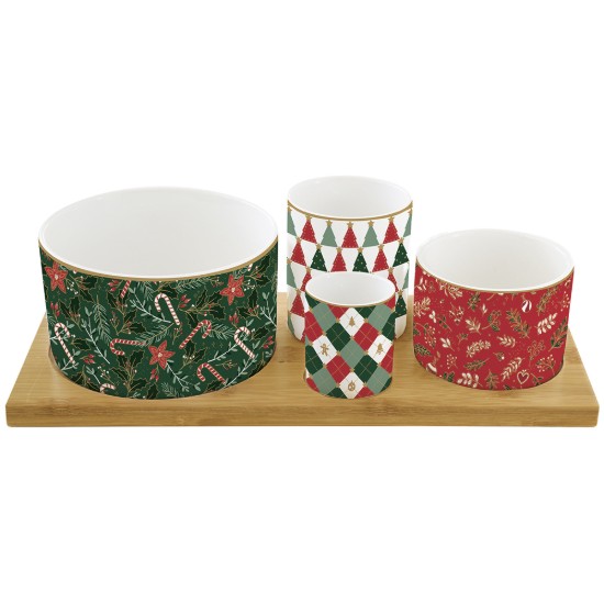 4-piece appetizer serving set, with bamboo stand, "Fancy Christmas" - Nuova R2S
