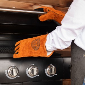 "BBQ" glove set, leather, Brown - Tiseco