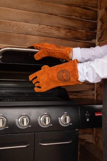 "BBQ" glove set, leather, Brown - Tiseco