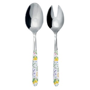 Set of 2 salad serving spoons, stainless steel, "Fleurs et Citrons" - Nuova R2S Set of 2 salad serving spoons, stainless steel, "Fleurs et Citrons" - Nuova R2S