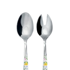 Set of 2 salad serving spoons, stainless steel, "Fleurs et Citrons" - Nuova R2S Set of 2 salad serving spoons, stainless steel, "Fleurs et Citrons" - Nuova R2S