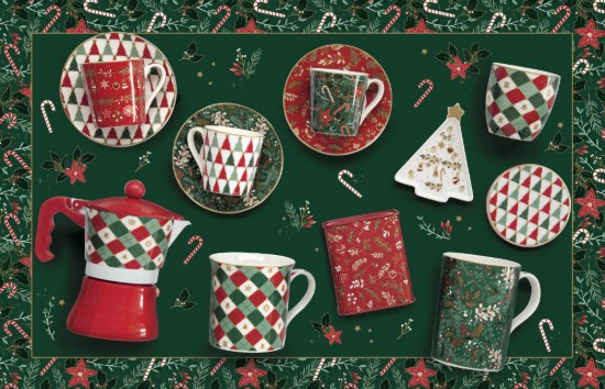4-piece appetizer serving set, with bamboo stand, "Fancy Christmas" - Nuova R2S