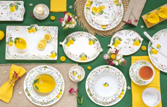 Sada 6 šálků na kávu s podšálky, porcelán, 100 ml, "Fleurs et Citrons" - Nuova R2S