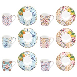 Set of 6 coffee cups with saucers, porcelain, 100 ml, "Siracusa"   - Nuova R2S