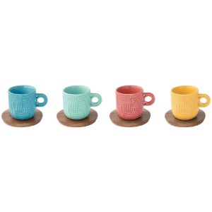 4'lü kahve fincanı seti, porselen, 110 ml, akasya tabağı ile, "Take a Loop" - Nuova R2S