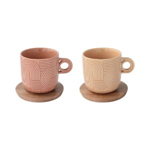 2'li porselen kupa seti, 250 ml, akasya tabağı ile, "Take a Loop", Kahverengi - Nuova R2S
