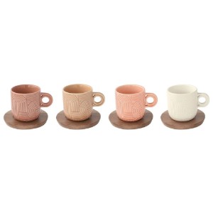 4'lü kahve fincanı seti, porselen, 110 ml, akasya tabağı ile, "Take a Loop" - Nuova R2S