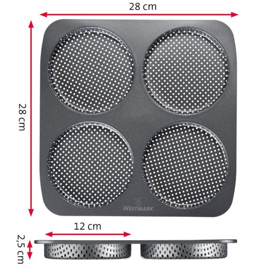 Baking tray for 4 burger buns, perforated, steel, 28 x 28 cm - Westmark