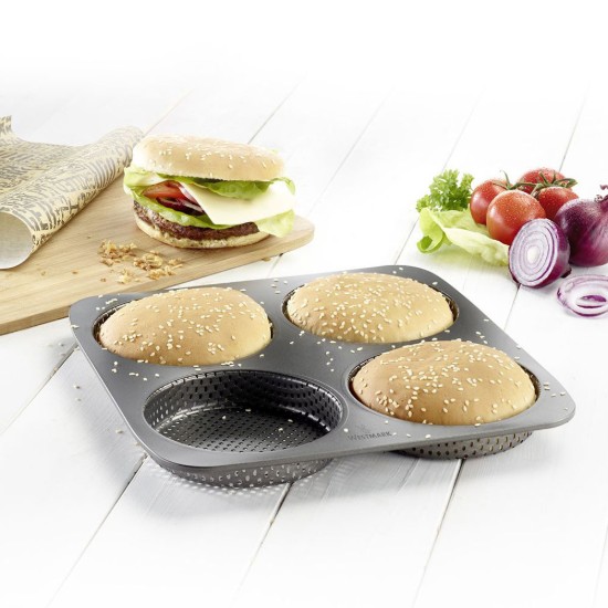 Baking tray for 4 burger buns, perforated, steel, 28 x 28 cm - Westmark
