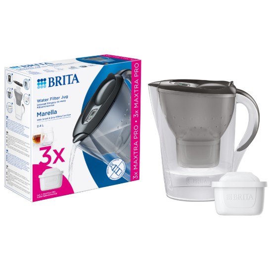 BRITA Marella 2.4L starteris paketas + 3 Maxtra PRO filtrai (pilki)
