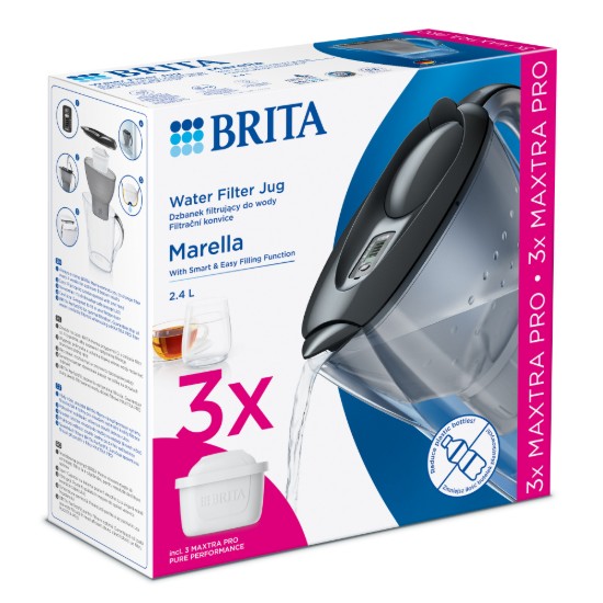 BRITA Marella 2.4L starteris paketas + 3 Maxtra PRO filtrai (pilki)